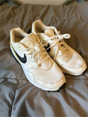 Nike Women’s 7.5 White Sneakers with Black Swoosh and Lime Accent